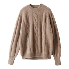 Textured Crew Neck Thickened Twist Loose Cashmere Sweater