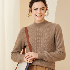 Half Turtleneck Thicken Loose Cable-Knit Cashmere Sweater