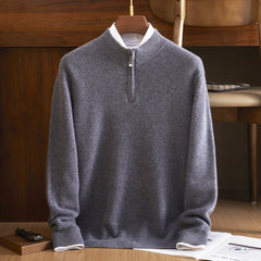Men’s 100% Pure Cashmere Half Zip Mock Neck Sweater – Luxury Knit Pullover