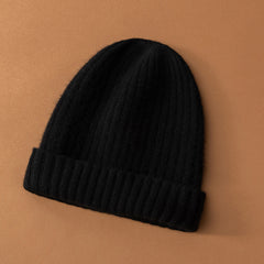 Women's 100% Cashmere Beanie Thickened Folded Knitted Hat