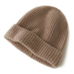 100% Cashmere Knit Soft Warm Winter Classic Ribbed Beanie Hat