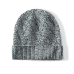 100% Cashmere Soft Stretchy Warm Chevron Knit Beanie Hat