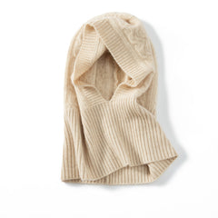 100% Pure Cashmere Hooded Knit Cashmere Scarf Hat