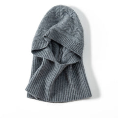 100% Pure Cashmere Hooded Knit Cashmere Scarf Hat