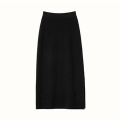 Textured Rib Straight Slit Knitted Hip Cashmere Midi Skirt Dress