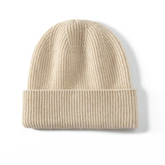 100% Ribbed Cashmere Beanie Classic Knitted Hat