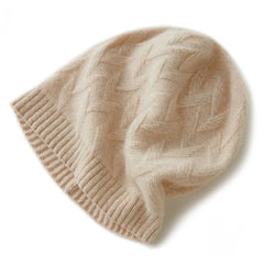 100% Cashmere SlouchyBasket Weave Knit Beanie Hat for Women