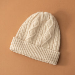 Winter Warm Classic Cable Knit Cashmere Beanie  Hat