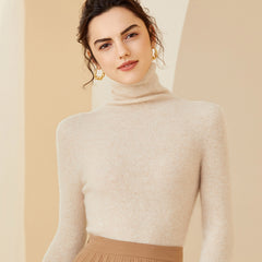 Cashmere Wool Blend Turtleneck Sweater for Women – Slim Fit Knit Pullover Top