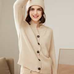 Women's Cashmere Knitted Sweater Rib-Trim Button Cardigan