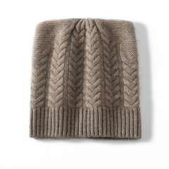 100% Cashmere Braided Cable Knit Beanie Winter Soft Warm Hat