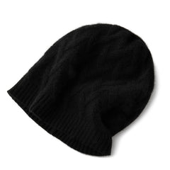 100% Cashmere SlouchyBasket Weave Knit Beanie Hat for Women