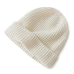 100% Cashmere Knit Soft Warm Winter Classic Ribbed Beanie Hat