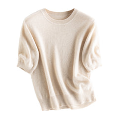 Women's Pure Cashmere Short-Sleeve Crewneck Knitted Sweater