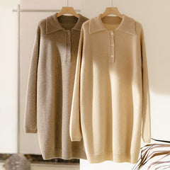 Mid-length Polo Collar Thickened 100% Pure Cashmere Sweater