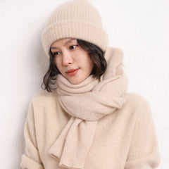 100% Pure Cashmere Ribbed Beanie Hat for Women – Thick Knit Winter Cap