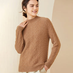 Classic Crew Neck Pullover Cashmere Wool Cable Knit Sweater