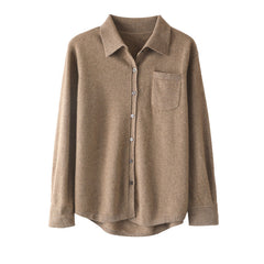 Women 's Button-Up Knit with Pocket Wool Shirt Cashmere Cardigan