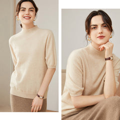Women's Pure Cashmere Short Sleeve Slim Knit Jumper Sweater