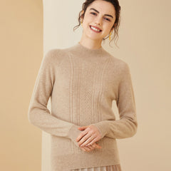 Women's Mock Neck Chevron Pattern Knit Pullover Cashmere Sweater