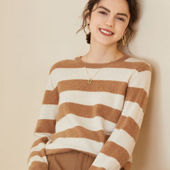 Stripe Women's  Long Sleeve Pullover Cashmere Sweater