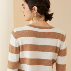 Stripe Women's  Long Sleeve Pullover Cashmere Sweater
