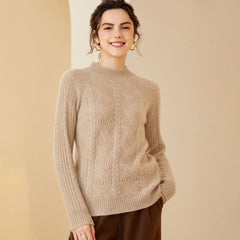 Women's Crew Neck Cable Knit Cashmere Wool Top Sweater