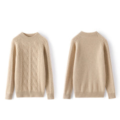 Women's Crew Neck Cable Knit Cashmere Wool Top Sweater