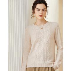 Soft Warm Crew Neck Cable Knit Wool Cashmere Sweater