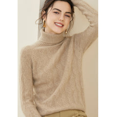 Women's Turtleneck Cable Knit Warm Pullover Cashmere Sweater