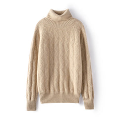 Women's Turtleneck Cable Knit Warm Pullover Cashmere Sweater