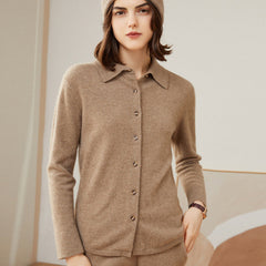 Pure Cashmere Button-Down Knit Polo Collar Lapel Cashmere Cardigan