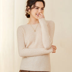 Crew Neck Soft Knit Pullover Slim Ribbed Cashmere Sweater