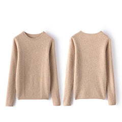 Crew Neck Soft Knit Pullover Slim Ribbed Cashmere Sweater