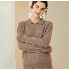 Women's Lapel Polo Collar Soft Classic Knit Top Cashmere Sweater