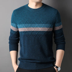 100% Pure Cashmere Colorblock Diamond Pattern Pullover Sweater