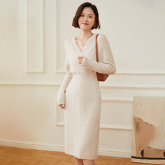 Women's Ribbed Knit Long Wrap Cashmere Sweater Midi Dress