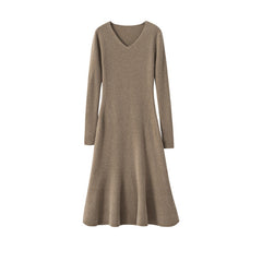 Women's Ribbed V-Neck Cashmere Soft Knit Slim Dresses for Women