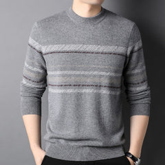 Men’s Striped 100% Cashmere Crew Neck Cashmere Sweater